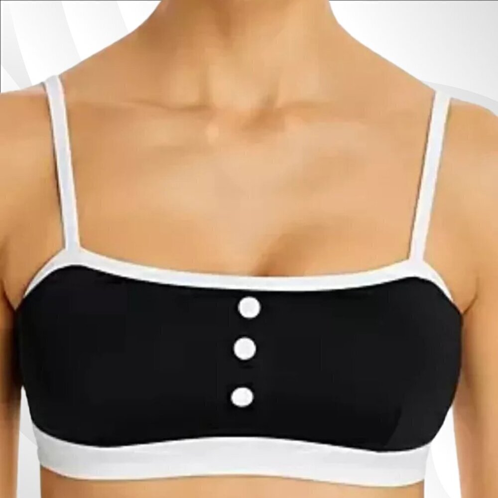 *AQUA Swim Button Bandeau Bikini Top M Black & White Adjustable Straps